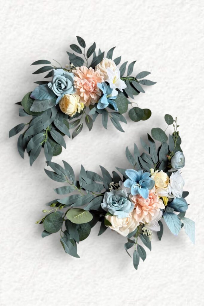 Kunstblumengesteck - pastellfarben / blau / rosa / gelb